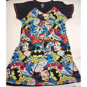 DC Comics Cotton V-Neck Mini Dress Sleepwear Batman Superman Wonder Woman M